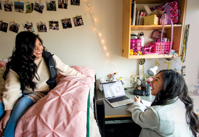 Students in residence hall room