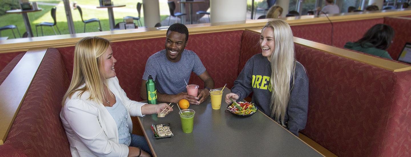 Photo of students eating at Dux Bistro