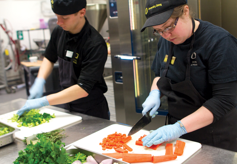 Student employees prepare meals