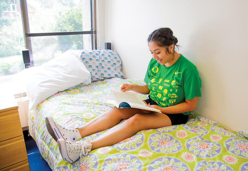 Student studies in a Barnhart single room